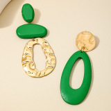 Green Alloy Party Club Vacation Contrast Hollow Out Contrast Oversize Geometric Pendant Dangle Earrings
