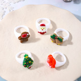 Multicolor Daily Cute Santa Claus Christmas Tree Contrast Plastic Rings Sets