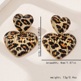 Leopard Print Metal Heart-Shaped Dangle Earrings