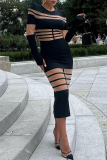 Black with Sheer Mesh Patchwork O Neck Long Sleeve Formal Office Evening Bodycon Maxi Dresses