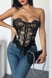 White Bodycon Party Club Sexy Hot Lace Patchwork Backless Strapless Tube Tops