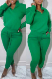 Green Sportwear Zip-up Stand Collar Long Sleeve Sweatshirt and Pencil Sweatpants Fall Winter Two Pieces Sweatsuit Sets