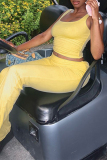 Yellow Skinny Casual Sportwear Gym U Neck Sleeveless Tank Vest and Flared Pants Two Pieces Matching Sets