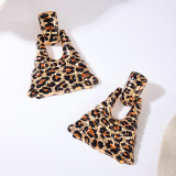 Alloy Oversize Vacation Party Club Daily Leopard Print Hollow Out Quadrangle Pendant Dangle Earrings