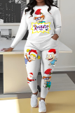 Red Sportwear Cartoon Letter Print Round Neck Long Sleeve Sweatshirt and Pencil Sweatpants Fall Winter Two Pieces Sweatsuits Sets