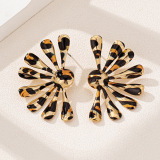Alloy Oversize Party Club Vacation Daily Leopard Print Hollow Out Sunflower Shaped Stud Earrings