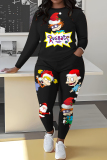 Red Sportwear Cartoon Letter Print Round Neck Long Sleeve Sweatshirt and Pencil Sweatpants Fall Winter Two Pieces Sweatsuits Sets