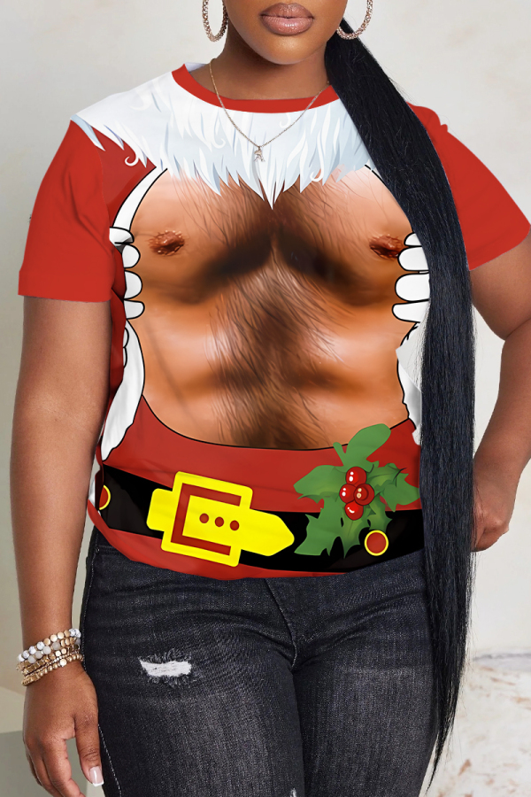 White Golden Christmas Graphic Print Round Neck Short Sleeve T-Shirts Tops