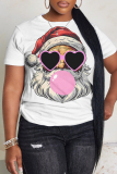 Green Christmas Graphic Snowman Bear Santa Print Round Neck Short Sleeve T-Shirts Tops