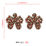 Red Christmas Bohemian Oversize Elegant Bow Beaded Earrings