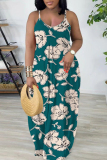 Purple Floral Print Sleeveless Backless Spaghetti Strap Floor Length Vacation Baggy Sundress Slip Maxi Dress