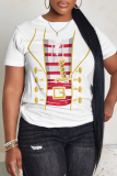 White Golden Christmas Graphic Print Round Neck Short Sleeve T-Shirts Tops