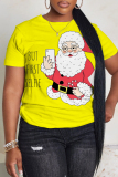 Green Christmas Graphic Snowman Bear Santa Print Round Neck Short Sleeve T-Shirts Tops
