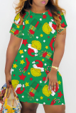 Pink Christmas Grinch Print O Neck Short Sleeve Wrapped Skirt Short Sleeve Casual Outing Bodycon Mini T-shirt Dress