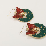 Green Christmas Alloy Daily Bow Bell Pendants Hollow Out Dangle Earrings
