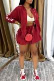 Brown Striped Draw String Contrast Zipper Collar Long Sleeve Jacket and Mini Bubble Skirts Two Pieces Dress Sets