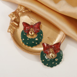 Green Christmas Alloy Daily Bow Bell Pendants Hollow Out Dangle Earrings