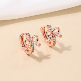 Golden Alloy Daily Bow Rhinestone Decor Hoop Earrings