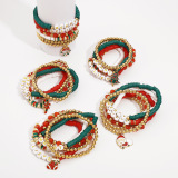 White Green Alloy Polymer Clay Christmas Daily Letters Contrast Beaded Bracelets