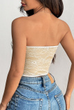 White Bodycon Party Club Sexy Hot Lace Patchwork Backless Strapless Tube Tops
