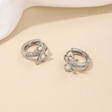 Golden Alloy Daily Bow Rhinestone Decor Hoop Earrings