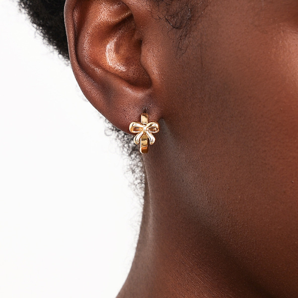 Golden Alloy Daily Bow Hollow Out Hoop Earrings