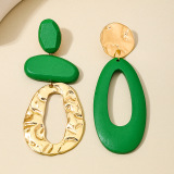 Green Alloy Party Club Vacation Contrast Hollow Out Contrast Oversize Geometric Pendant Dangle Earrings