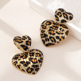 Leopard Print Metal Heart-Shaped Dangle Earrings