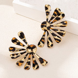 Alloy Oversize Party Club Vacation Daily Leopard Print Hollow Out Sunflower Shaped Stud Earrings