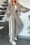 Black Stripe Contrast Sportwear Zip-up Stand Collar Long Sleeve Jacket and Straight Leg Sweatpants Fall Winter Two Pieces Sweatsuit Sets