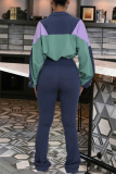 Yellow Sportwear Contrast Zip-up Stand Collar Long Sleeve Drawstring Hem Jacket and Pencil Sweatpants Fall Winter Two Pieces Sweatsuit Sets