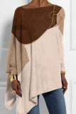 Grey Loose Casual Abstract Girl Print Irregular Hem Round Neck Long Sleeve Tops Blouses