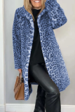 Khaki Casual Leopard Patchwork Fluffy Plush Turndown Collar Long Sleeve Fall Winter Long Cardigan Coats Outerwear