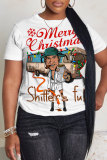 White Red Christmas Grinch Letter Figure Print Round Neck Short Sleeve T-Shirts Tops