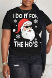 Black Red Christmas Santa Claus Letter Print Round Neck Short Sleeve T-Shirts Tops