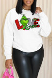 White Christmas Grinch Letter Print Round Neck Long Sleeve Fall Winter Sweatshirts Tops