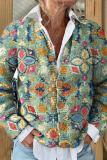 Blue Casual Butterfly Floral Dog Figure Print Buttons V Neck Long Sleeve Fall Winter Knitting Sweater Cardigans Coats Outerwear