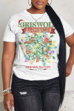 White Red Christmas Grinch Letter Figure Print Round Neck Short Sleeve T-Shirts Tops