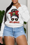White Christmas Tree Letter Figure Print Round Neck Long Sleeve Fall Winter Sweatshirts Tops