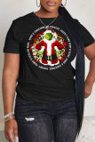 White Red Christmas Grinch Letter Figure Print Round Neck Short Sleeve T-Shirts Tops