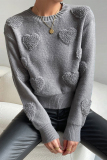 Pink Casual Heart Shaped Weave Round Neck Long Sleeve Fall Winter Tops Sweaters