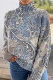 Black Girl Floral Geometric Print Loose Turtleneck Long Sleeve Fall Winter Knitted Sweater Tops