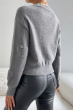 Pink Casual Heart Shaped Weave Round Neck Long Sleeve Fall Winter Tops Sweaters