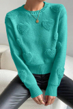 Pink Casual Heart Shaped Weave Round Neck Long Sleeve Fall Winter Tops Sweaters