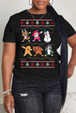 Black Red Christmas Santa Claus Letter Print Round Neck Short Sleeve T-Shirts Tops