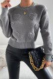 Pink Casual Heart Shaped Weave Round Neck Long Sleeve Fall Winter Tops Sweaters