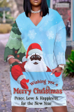 Red Christmas Dress Santa Claus Print Deep V Neck Long Sleeve Ankle Length Casual Outing Straight Loose Midi Dress with Pocket