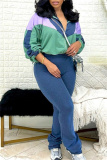 Yellow Sportwear Contrast Zip-up Stand Collar Long Sleeve Drawstring Hem Jacket and Pencil Sweatpants Fall Winter Two Pieces Sweatsuit Sets