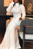 White Turtleneck Flare Sleeve Front Knotted Mermaid Hem Formal Evening Party Prom Wedding Guest Maxi Dresses