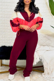 Yellow Sportwear Contrast Zip-up Stand Collar Long Sleeve Drawstring Hem Jacket and Pencil Sweatpants Fall Winter Two Pieces Sweatsuit Sets